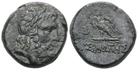 Greek PAPHLAGONIA. Sinope. Circa 85-65 BC. (Bronze). Laureate head of Zeus to right. Rev. ΣINΩΠHΣ Eagle standing left on thunderbolt, head turned righ...