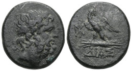 Greek Bithynia, Dia, AE 20 , ca. 85-65 BC Obv: Diademed head of Zeus right Rev: Eagle standing left on thunderbolt, head reverted, monogram in left fi...