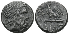 Greek Bithynia, Dia, AE 20 , ca. 85-65 BC Obv: Diademed head of Zeus right Rev: Eagle standing left on thunderbolt, head reverted, monogram in left fi...