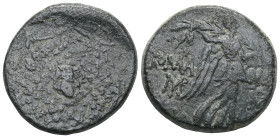 Greek PONTOS. Komana. Time of Mithradates VI Eupator, circa 85-65 BC. (Bronze). Aegis. Rev. KOMA-NΩN Nike walking right, holding palm branch tied with...