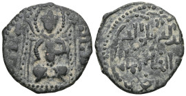 SELJUQ OF RUM: Jahanshah, 1220s, AE fals , ND, A-1200, Izmirlier-72, ruler nimbate, cross-legged on throne, traces of unread legend left & right of th...