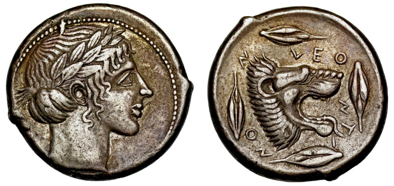 † Sicily, Leontinoi, silver Tetradrachm, c. 450-440 BC, laureate head of Apollo ...