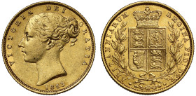 Victoria 1853 gold Sovereign E/F in DEF, ex Bentley