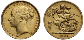 Victoria 1884 Sovereign, St George reverse WW clear