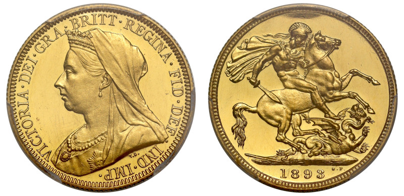 g Victoria (1837-1901), gold proof Sovereign, 1893, veiled bust left, T.B. below...