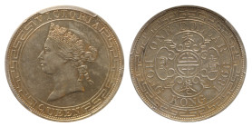 PR58 | Hong Kong, Victoria 1866 silver proof Dollar reeded edge