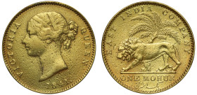 EIC, Victoria 1841 gold Mohur divided legend