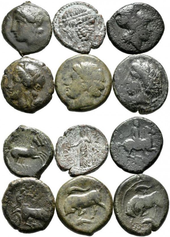 Sizilien - Städte: Siracusa: Lot 6 Bronzemünzen, ca. 3./4. Jhd. vor Chr., meist ...
