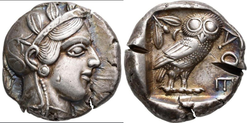 Attika: AR-Tetradrachme ca. 420/404 v. Chr., Athen, 17,15 g, Athenakopf nach rec...