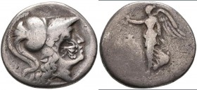 Pamphylien: SIDE, Tetradrachme, 2. - 1. Jhd. v. Chr, 15,95 g, mit Gegenstempel auf Av, Athenakopf mit korinthischem Helm nach rechts / Nike mit Kranz ...