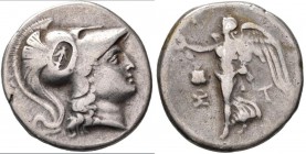 Pamphylien: SIDE, Tetradrachme, 2. - 1. Jhd. v. Chr, 16,21 g, mit Gegenstempel auf Av, Athenakopf mit korinthischem Helm nach rechts / Nike mit Kranz ...