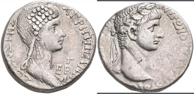 Syrien - Seleukis und Piereia: Nero (54-68) mit Agrippina Minor (+59), AR-Tetrad...
