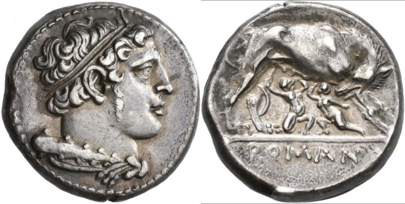 Anonym: AR-Didrachme, 269/266 v. Chr., Rom, anonym, 7,3 g. Herculeskopf mit Diad...