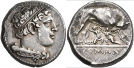 Anonym: AR-Didrachme, 269/266 v. Chr., Rom, anonym, 7,3 g. Herculeskopf mit Diadem nach rechts / Wölfin nach rechts mit Romulus und Remus, im Abschnit...