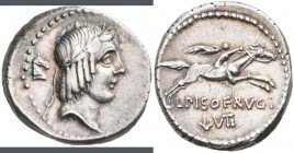 Lucius Calpurnius Piso Frugi (90 v.Chr.): AR-Denar, 3,84 g, Crawford 340.1, BMC 1961, sehr schön-vorzüglich.
 [taxed under margin system]