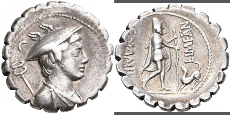 Gaius Mamilius Limetanus (82 v.Chr.): AR-Denar (Serratus), 14,14 mm, 3,67 g, Mer...