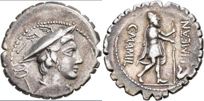 Gaius Mamilius Limetanus (82 v.Chr.): AR-Denar (Serratus), 14,14 mm, 3,99 g, Mer...