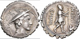 Gaius Mamilius Limetanus (82 v.Chr.): AR-Denar (Serratus), 14,14 mm, 3,99 g, Mercurius/Odyseuss, Crawford 362/1, sehr schön.
 [taxed under margin sys...