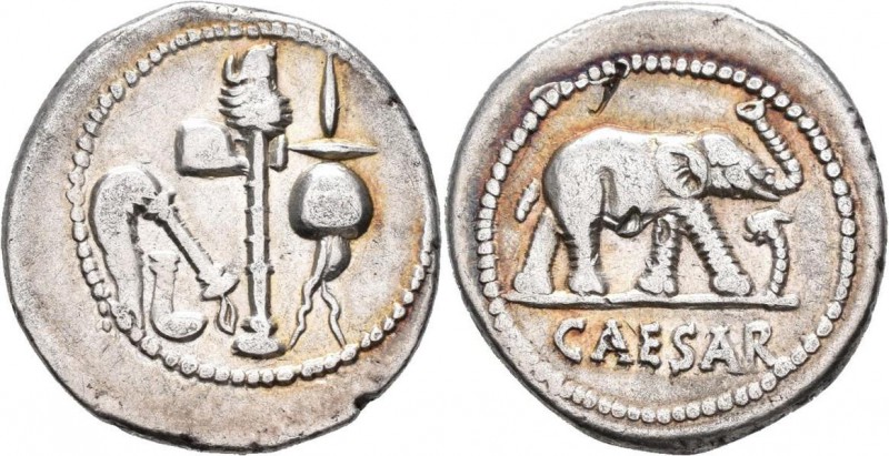 Gaius Iulius Caesar (49/48 v.Chr.): AR-Denar 49-48, 3,94 g, Elefant nach rechts ...