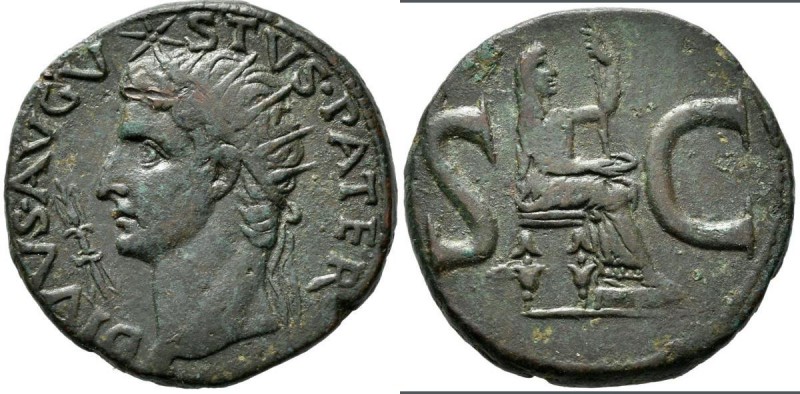 Augustus (27 v.Chr. - 14 n.Chr.): unter Tiberius, Æ-As, 10,8 g, Cohen 244, sehr ...