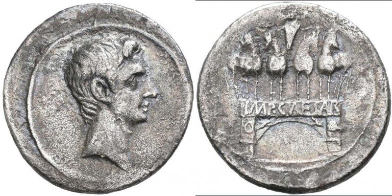 Augustus (27 v.Chr. - 14 n.Chr.): Denar 29/27 v. Chr., Brindisi oder Rom, Kopf n...