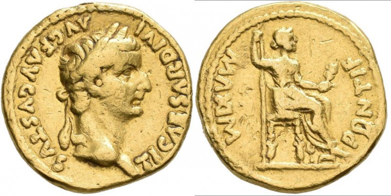 Tiberius (14 - 37): AV-Aureus, Lugdunum, 7,5 g, Calicó 305, Cohen 15, Kampmann 5...