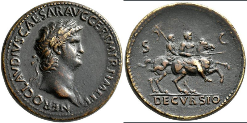 Nero (54 - 68): Paduaner, Æ-Sesterz, Lugdunum, 24,04 g, nach dem Vorbild der Prä...