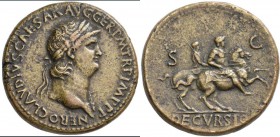 Nero (54 - 68): Paduaner, Æ-Sesterz, 27,03 g, nach dem Vorbild der Prägungen von Giovanni da Cavino (1500-1570), vgl. Kampmann 14.31, sehr schön.
 [t...