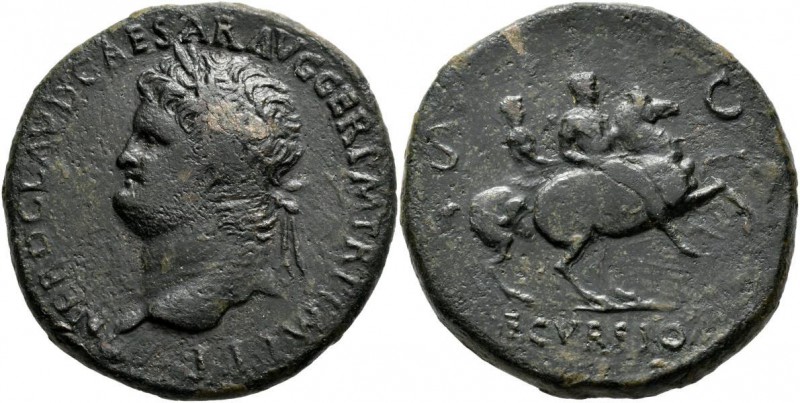 Nero (54 - 68): Sesterz, Mzst. Lugdulum, 33,35 mm, 26,59 g, dunkelbraune Patina,...