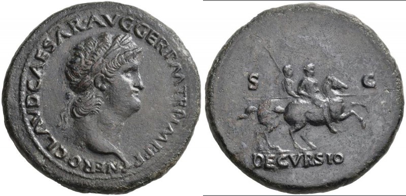 Nero (54 - 68): Æ-Sesterz, ca. 65 n. Chr., Rom, 29,2 g, RIC 396, schöne dunkelbr...
