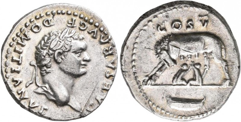 Domitian (69 - 81 - 96): unter Vespasianus, AR-Denar, 3,4 g, Cohen 51, sehr schö...