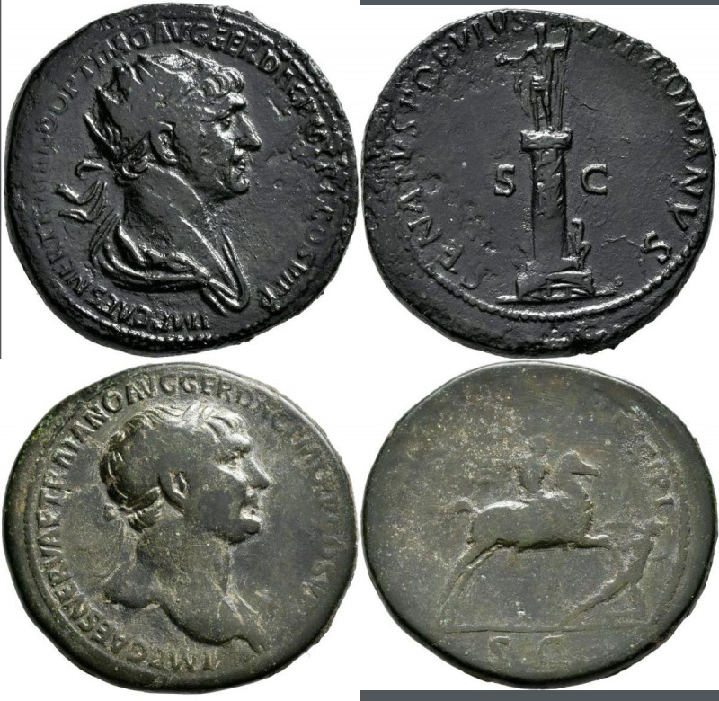 Traian (98 - 117): Lot 2 Stück, Æ-Sesterz , 27,03 g + Æ-Dupondius, 11,92 g, sehr...