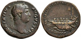 Hadrian (117 - 138): Æ-As, 21,6 mm, 12,35 g, Büste nach links / Galeere, sehr schön.
 [taxed under margin system]