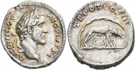 Antoninus Pius (138 - 161): AR-Denar,Rom, 140, 3,2 g, ANTONINVS AVG PIVS PP, belorbeerter Kopf nach rechts / TR POT COS III, Wölfin in Höhle nach rech...