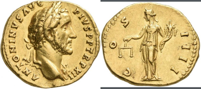 Antoninus Pius (138 - 161): AV-Aureus 148/149, 7,31 g, BMC 649, Calico 1503, RIC...