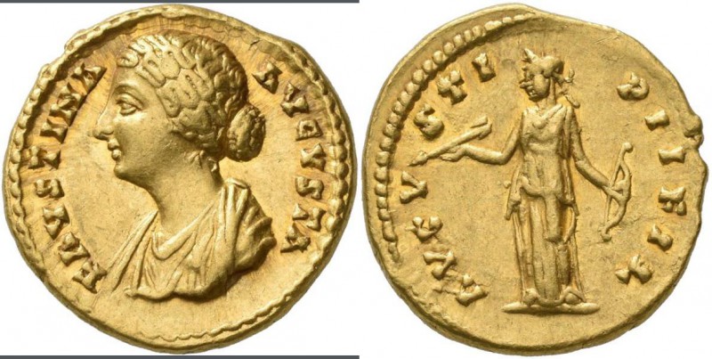 Faustina Minor (+ 176 n.Chr.): AV Aureus, FAVSTINA AUGVSTA, Büste nach links, Fr...