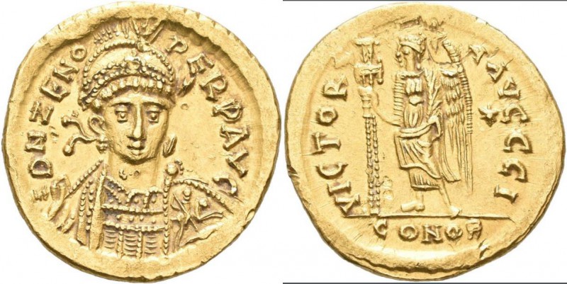 Zeno (474 - 475, 476 - 491): Gold-Solidus, Konstantinopel, 19,3 mm, 4,46 g, RIC ...