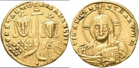 Constantin VII. (913 - 959) und Romanus I. (920 - 944): Gold-Solidus, Konstantinopel, 18,9 mm, 4,43 g, Sommer 36.9, Sear 1751, sehr schön.
 [taxed un...