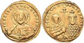 Nicephorus II. Phocas (963 - 969): Gold-Histamenon, Konstantinopel, Sear 1778, Sommer 38.2,, 21,2 mm, 4,34 g, kl. Randfehler, sehr schön.
 [taxed und...