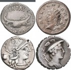 Antike: Lot 10 Silbermünzen aus der Römischen Republik und aus der Römischen Kaiserzeit, u.a. Sextus Pompeius Fostlus 137 v. Chr., Denar, 3,8 g / Marc...