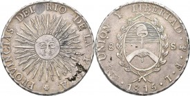 Argentinien: 8 Soles 1815 FL, KM#15, 26,55 g, kl. Schrötlingsfehler, sehr schön.
 [taxed under margin system]
