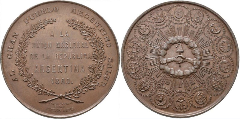 Argentinien: Bronzemedaille 1860 von Pablo Cataldi auf die Vereinigung von Bueno...