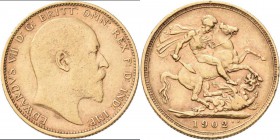 Australien: Edward VII. 1901-1910: 1 Sovereign 1902 Sydney, 7,93 g, 916/1000 Gold, Friedberg 32, Kratzer, sehr schön.
 [plus 0 % VAT]