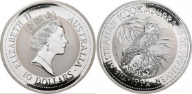 Australien: Elizabeth II. 1952-,: 10 Dollars 1992, Silber Kookaburra, 10 OZ, 999/1000 Silber, KM# 180. In original Kapsel, stempelglanz.
 [taxed unde...