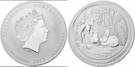 Australien: Elizabeth II. 1952-,: 10 Dollars 2011, Year of the Rabbit / Jahr des Hasen (Lunar II.): 10 OZ 999/1000 Silber, KM# 1478. In Original Kapse...