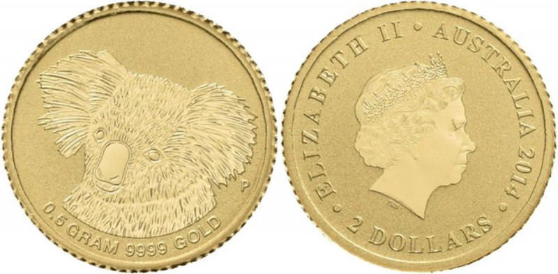 Australien: Elizabeth II. 1952-,: 2 Dollars 2014 P Koala Mini Gold Coin. 0,5g, 9...