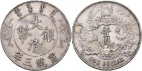 China: Hsuan T'ung 1909-1911: AR - Dollar, year 3 (1911), KM Y31, 26,73 g, sehr schön.
 [taxed under margin system]