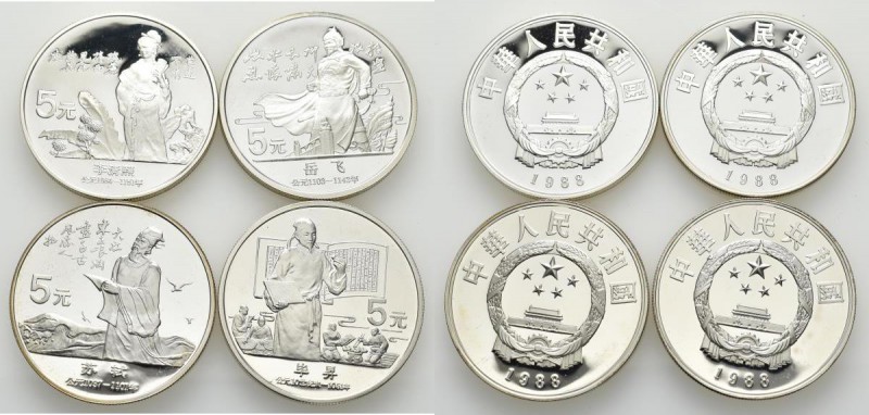 China - Volksrepublik: Lot 4 x 5 Yuan 1988, Serie Chinesische Kultur. Su Shi KM#...