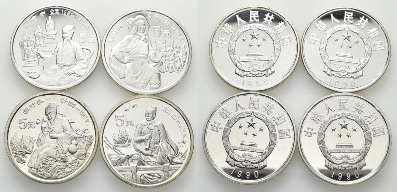 China - Volksrepublik: Lot 4 x 5 Yuan 1990, Chinesische Persönlichkeiten. Li Zic...
