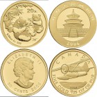 China - Volksrepublik: Lot 2 Goldmünzen: 20 Yuan 2006, Goldpanda, KM# 1661. 1,56 g (1/20 OZ), 999/1000 Gold, in Kapsel, stempelglanz. Dazu Kanada 50 c...